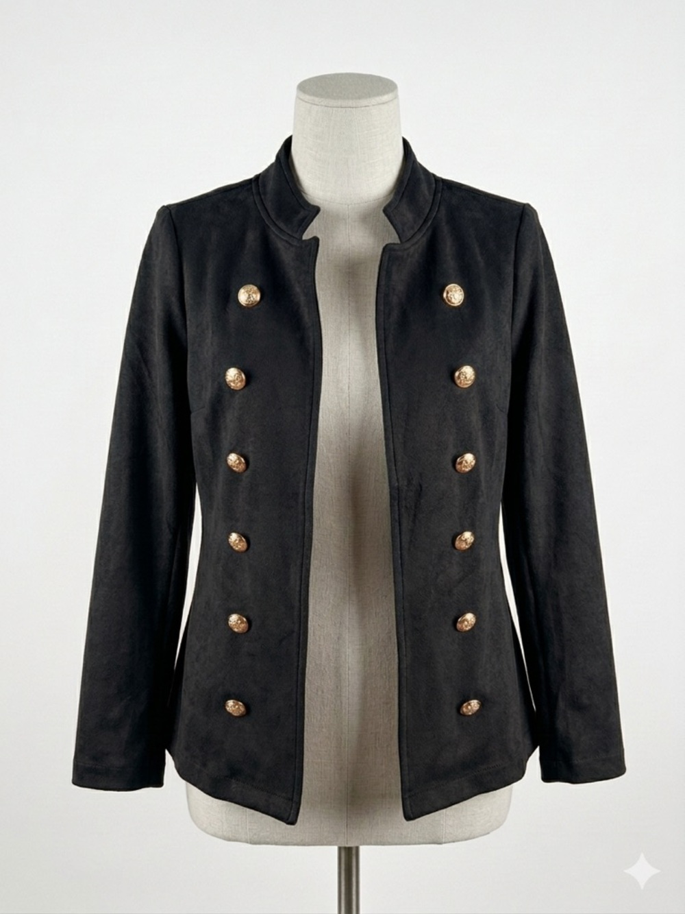 Black Double-Breasted Military-Style Blazer